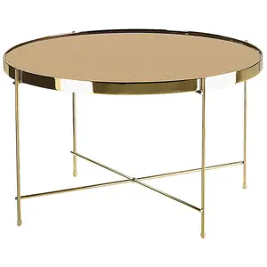 BELIANI Table basse marron et dorée ronde d 63 cm LUCEA pas cher