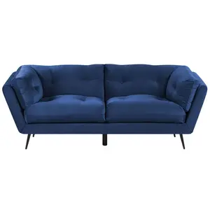 Canapé 3 places en velours bleu marine - BELIANI - LENVIK - Style vintage - Avec accoudoirs - Largeur 90cm pas cher