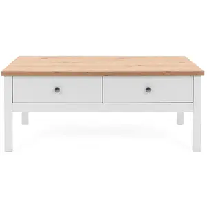 BERGEN Table basse - Rectangulaire - Décor chêne naturel et blanc - Style cam... pas cher