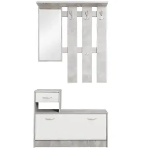 finori Vestiaire Rudolf (kapstok, spiegel & schoenenkast) - beton/wit pas cher