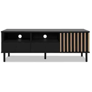 Meuble TV - MONZA - Noir / Chêne artisan - 2 tiroirs, 2 niches ouvertes, 1 porte - 138 x 49 x 40 cm pas cher