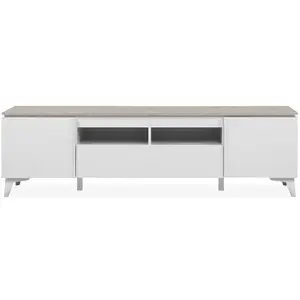 Calicosy Meuble TV Bertrix 56A - Décor travertin / blanc - Panneaux de particules - 177 x 51,5 x 40 cm pas cher