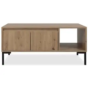 CALICOSY Table basse 2 portes 1 niche pieds métal Korsika pas cher