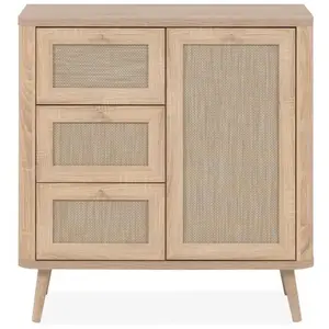Finori Commode - KUTA 01A - 1 porte - 3 tiroirs - Chêne sonoma / Osier Palu - 80,9 x 84 x 40 cm pas cher