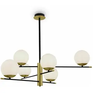 MAYTONI DECORATIVE LIGHTING Lustre 6 lampes, style Moderne, en Métal couleur or , Abat-jours en verre blanc, excl. E14 6x 40W 220V pas cher