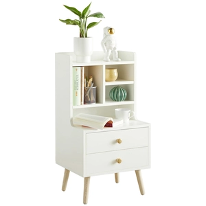 SoBuy® FBT100-W Table de Chevet Table de Nuit Bout de Canapé avec étagères de Rangement et 2 tiroirs   Blanc pas cher