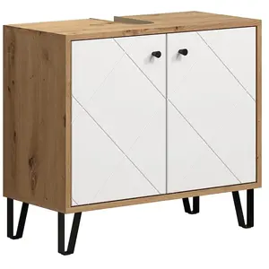 trendteam smart living Meuble sous lavabo Blanc mat avec chêne Artisan 69 x 61 x 33 cm pas cher