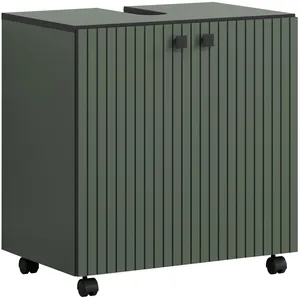 CALICOSY Meuble sous vasque sur roulettes 2 portes L60 cm - 60 cm X 42 cm X 64 cm - PureBlissBD - Vert sauge et noir mat pas cher