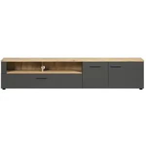 CALICOSY Meuble TV 2 portes, 2 niches, 1 abattant - L210 cm - 210 cm X 41 cm X 43 cm - ESTEBAN WO pas cher