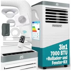 monzana Climatiseur mobile 4 en 1 avec télécommande minuterie Rafraîchisseur d'air Déshumidificateur Ventilateur 7000 BTU/h