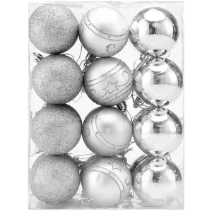 Kerstboomballen 24st - Ø6cm Mat Glanzend Glinsterend - Kunststof Zilver