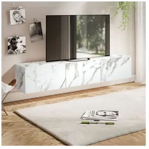 WOHNLING Meuble TV Suspendu 160 cm Lowboard Aspect Marbre Blanc Commode TV Mural pas cher