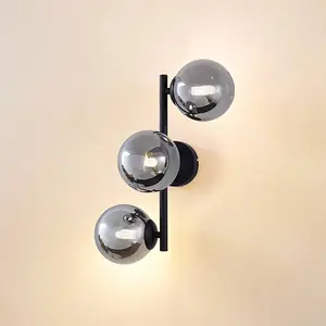 Lindby - wandlamp - 3lichts - Metaal, glas - H: 40 cm - G9 - zwart, rookgrijs pas cher