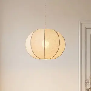 Lindby - Hanglamp - 1licht - Linnen, metaal - H: 35 cm - E27 - beige pas cher