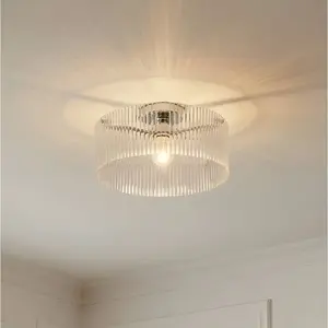 Lucande - plafondlamp - 1licht - Glas, metaal - H: 20 cm - E27 - transparant, chroom