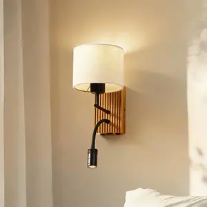 Lucande - Wandlamp - 1licht - Hout, textiel, metaal - H: 39 cm - E27 -... pas cher