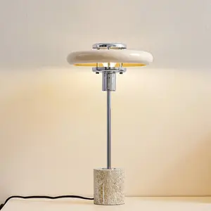 Lindby - Tafellamp - 1licht - Metaal, travertijn - H: 46 cm - E14 - beige pas cher