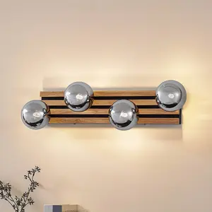 Lindby - wandlamp - 4lichts - Rubberhout, glas, ijzer - H: 19.5 cm - G9 - houtkleurig, rookgrijs, zwart pas cher