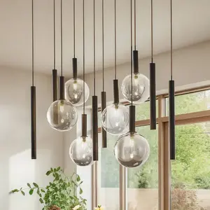 Lucande - hanglamp - 12lichts - Glas, ijzer - H: 30 cm - G9 - zwart, rookgrijs