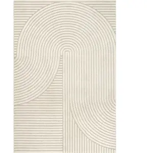 the carpet Everest - tapis moderne à poils courts salon chambre à coucher avec effet haut-bas effet 3D Beige 200 x 290 cm pas cher