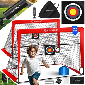 KESSER® Pop-Up Kindervoetbaldoel Set van 2 | Opvouwbare voetbaldoelen met glasvezelpalen en hoogwaardige doelnetten voor binnen-, buiten- en tuingebruik | Met draagtas 6x kegels bal pomp doel pas cher