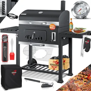 Barbecue au charbon de bois - KESSER - Chariot BBQ Smoker XXL - Grille de cuisson émaillée 56x415 cm pas cher