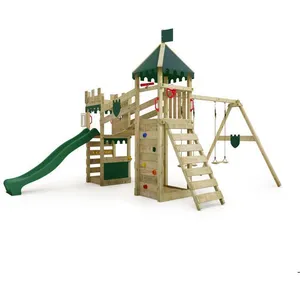 Aire de jeux en bois FATMOOSE RiverRun avec balançoire et toboggan ver... pas cher