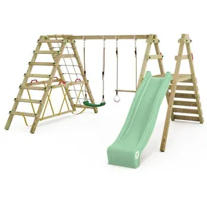 WICKEY Balançoire double avec toboggan et annexe à escalader Smart Sha... pas cher