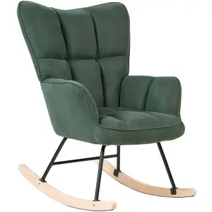 BELIANI Fauteuil à Bascule Moderne en Tissu Polyester Vert Foncé et Pieds en Bois Oulu pas cher
