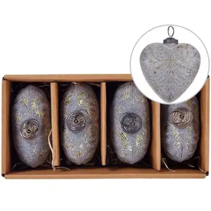 BELIANI Lot de 4 Boules à Suspendre au Sapin de Noël Forme de Coeur Fait Main en Verre Gris Feriable pas cher