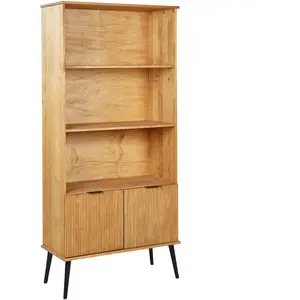 BELIANI Bibliothèque Rustique en Bois de Pin Etagère Meuble de Rangement 2 Portes Bois Clair Timmins pas cher
