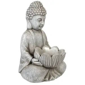 BELIANI Figurine Décorative en MgO Forme de Boudha Intérieur Extérieur Accessoire de Jardin Grise Montcel pas cher