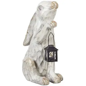 BELIANI Figurine Décorative MgO Lapin de Pâques Intérieur Extérieur Accessoire de Jardin Blanc Gerland pas cher