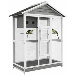 PawHut Vogelvoliere aus Holz Vogelkäfig groß Wellensittichkäfig mit 4 Sitzstangen, Vogelbauer mit Ausziehbarer Bodenwanne, Vogelhaus für Kanarienvögel, Tanne, 112 x 68 x 154 cm pas cher