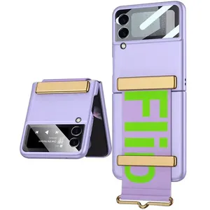 Coque Pour Samsung Galaxy Z Flip 3 5G HAOBUY support de téléphone caché avec sangle - Violet pas cher
