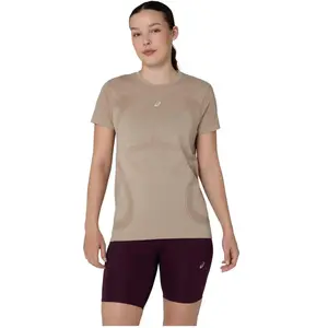ASICS Performance, Femmes, T-shirt de sport, Haut sans coutures Road en acier inoxydable pour femme (L), Gris, Beige, L