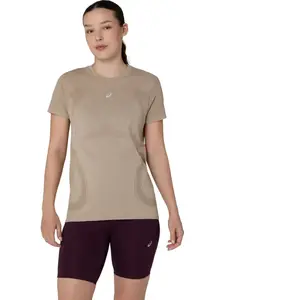 ASICS, Femmes, T-shirt de sport, Haut sans coutures Road en acier inoxydable pour femme (XS), Beige, XS