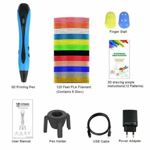 Stylo 3D d'impression avec Ecran LCD+12 Multicolores Filament PLA Bleu 21x10.5x7 cm pour Enfant et Adulte-Bleu pas cher