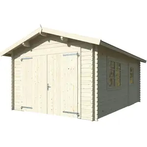 Garage Prague en bois naturel - ép.34mm - 386x544x268 cm - 159m² - White Wood pas cher