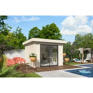 Studio de jardin Lydia en bois naturel - Baie coulissante alu. - ép.28mm - 329x351x237 cm - 115m² - White Wood