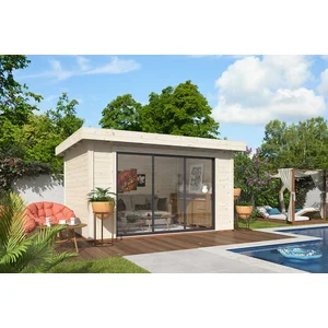 Studio de jardin Lydia en bois naturel - Baie coulissante alu. - ép.28mm - 429x351x237 cm - 15m² - White Wood