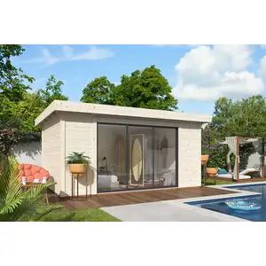 Studio de jardin Lydia en bois - Baie coulissante alu. - ép.28mm - 494x390x237 cm - 192 m² - White Wood