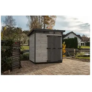 Upyard Abri de Jardin L - Cabane à Outils en Bois avec Fondation WPC Résistante à l'humidité et Toit en Plastique, Gris pas cher