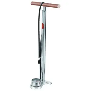 Pompe à pied toutes valves avec manomètre anse en bois acier chromée Mijnenpieper Airfish Argenté 700 mm pas cher