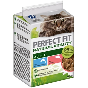 6x50g Natural Vitality Adult poissons de l'océan, saumon, Perfect Fit - Pâtée pour chat pas cher