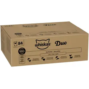 WHISKAS Repas pour Chat - 84 Sachets Fraîcheur de 85g - Pâtée pour Chat Adulte en Gelée - Duo Terre & Mer (4 Variétés) - Nourriture Humide Complète & Equilibrée pas cher