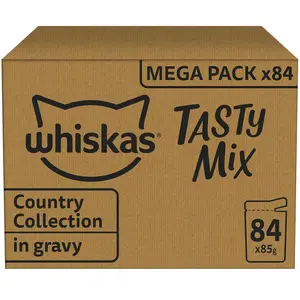 WHISKAS Repas pour Chat - 84 Sachets Fraîcheur de 85g - Pâtée pour Chat Adulte en Sauce - Tasty Mix Recettes de Campagne (4 Variétés) Nourriture Humide Complète & Equilibrée, 84x85g pas cher