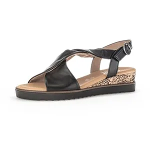 Sandales Compensées Cuir Gabor Cervo - Noir pas cher