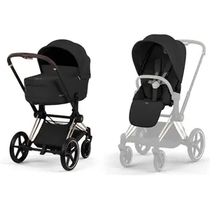 Cybex Duo PRIAM 2026 Poussette tout-terrain avec nacelle pliable et Châssis Rose Gold Sepia Black pas cher