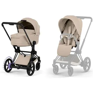Cybex Duo e-PRIAM 2026 Poussette électrique tout-terrain avec nacelle pliable Matt Black Cozy Beige pas cher